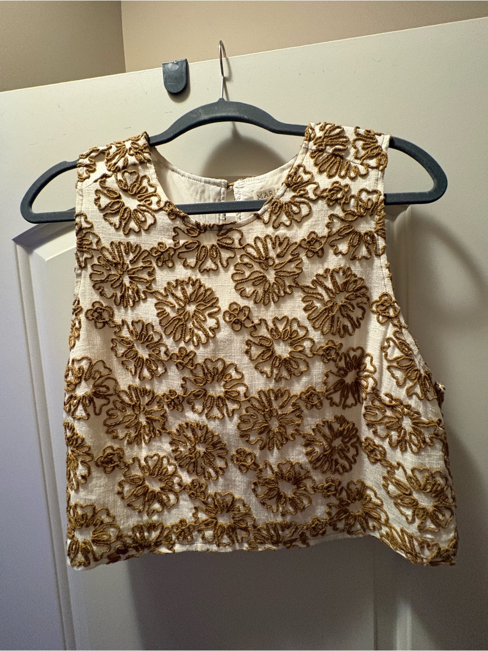 Marie Oliver Cream Crop Top with Gold Floral Appliqué